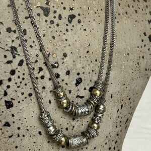 Vintage Silvertone multi strand necklace mesh chain